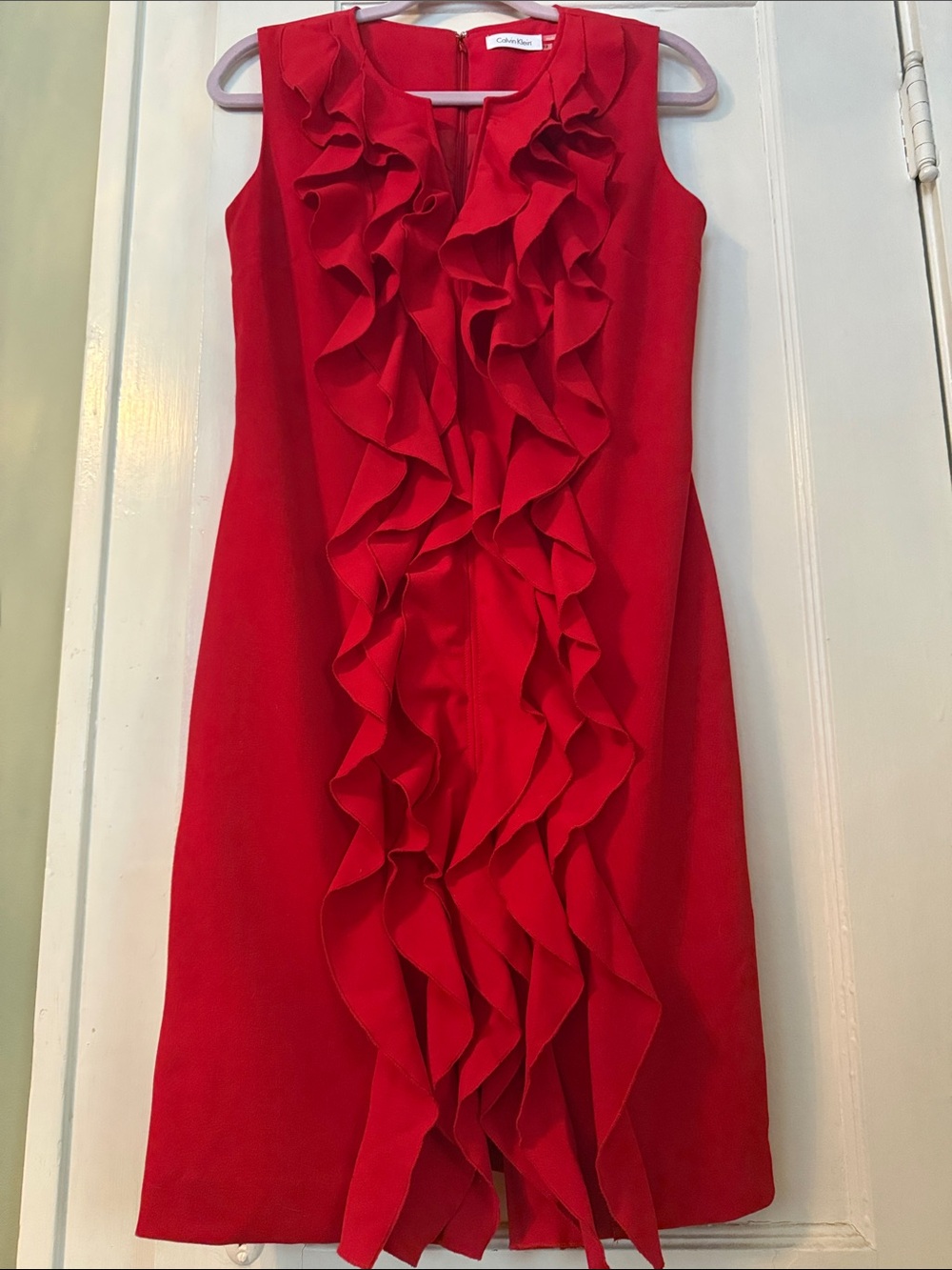Calvin Klein Red Sleeveless Ruffle-Front Midi Dress - Picture 4 of 7